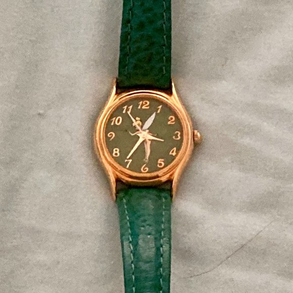 Vintage Disney Tinker Bell Women's Green Leather Buckle Band Watch - Picture 1 of 5
